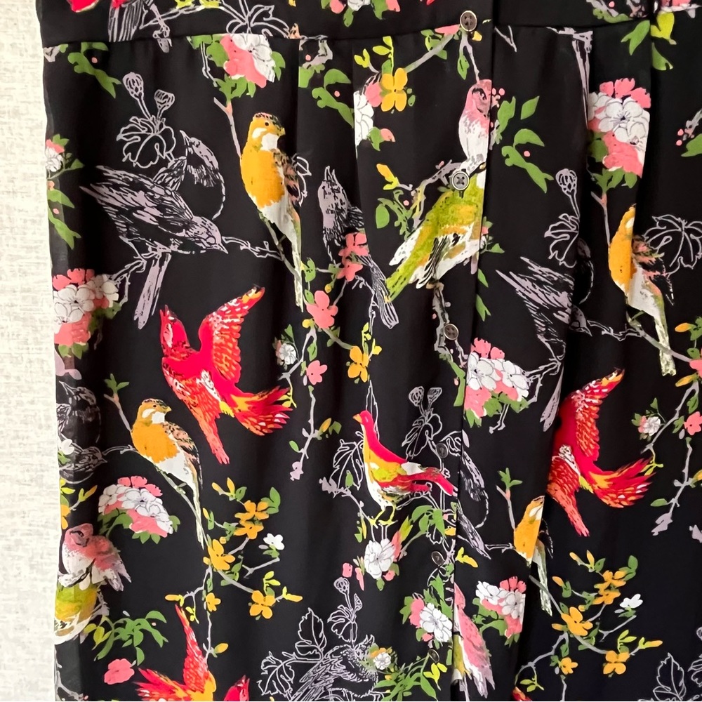 Black Floral & Bird Print Short Sleeve Maternity Dress Size M - Picture 6 of 13